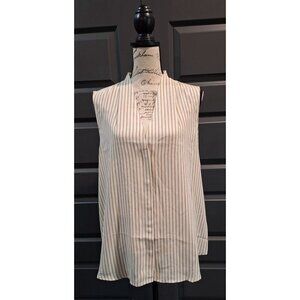 NWT Nordstrom Rack V-neck Sleeveless Woven Shell Top In Tan- Ivory Kealey Stripe